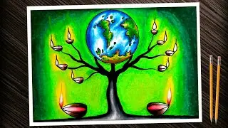 green Diwali poster drawing. Diwali chart /poster easy drawing. save trees Diwali poster drawing.