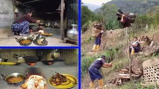 Village Wife Cooking Chicken Curry & Rice On Wood Fire🔥Her Husband Collecting Wood From Jungal