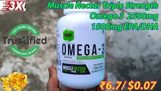 Muscle Nectar Triple Strength Purified Omega 3 Fish Oil 2500mg, 1500mg EPA/DHA(₹6.7/$0.07) #cheap