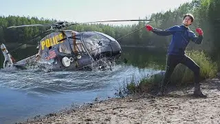 On trouve un hélicoptère de police en pêchant à l'aimant !