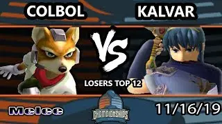 DHATL 2019 SSBM Singles - SS | Colbol (Fox) Vs. Kalvar (Marth) Smash Melee Tournament Losers Top 12