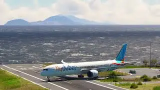 Terrifying! Fly Dubai 787 Heavy Takeoff from Saba Airport (TNCS)