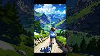 Anime Girl Riding a Bicycle Through Stunning Mountain Scenery | Relaxing Aesthetic Short 🚴✨
