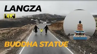 4K Drone View in Live Snowfall | Langza Buddha Statue | Langza Village | Fossil Village