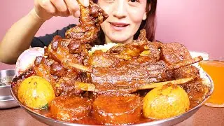 Eating Spicy Mutton Curry/gravy and Egg Curry with Basmati Rice #ASMR/EATING SHOW BIG BITES MUKBANG