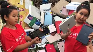 Today,😍the lucky girl found many broken phone that were left in the trash to repair