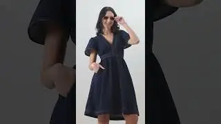 Denim Dress | Blue Stitch Detail Flared Denim Midi Dress | Mehar by Rhysley