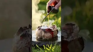 Sizzling Steak on Hot Stone with Red Sauce 🔥🥩 | ASMR Nature Cooking Video #asmr #4krealism