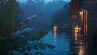Sleep Faster with Steady Rain and Distant Storm at Forest Cabin Terrace 🌧️