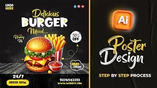 Design Fast Food Poster in illustrator CC Tutorial FREE AI | Ramadan Kareem Food Adobe Illustrator