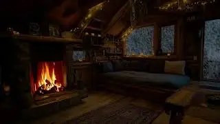 Autumn Winter Window☔Relaxing Fireplace & Candlelit Room Ambience for Sleep & Focus | Fall Ambience