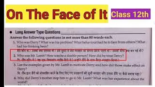 On the Face of It Class 12 Long Question Answer || On the Face of It Question Answer || #youtube ||
