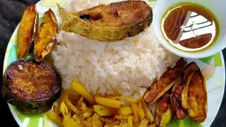 Eating Ilish mach vaja,Bhat,alu Vaja,Simple Bengali Lunch,Indian Mukbang, Homemade,Food eating video