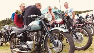 POPHAM AIRFIELD Motorcycles CLASSIC Bike and VINTAGE Riders of TRIUMPH & Velocette at MEGA MEET Show