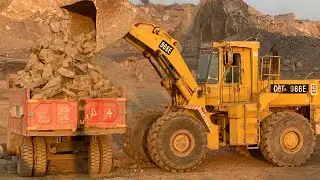 Powerful Caterpillar Equipment Loading Rocks | Mountain & Quarry Work at Mountain site