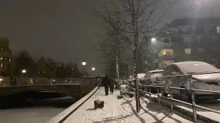 Snow on Copenhagen - 4K - relaxing video, meditation, night walk