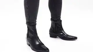 | Shuperb&trade; Club Cubano BRUNO Mens Leather Cuban Heel Pointed Boots Black