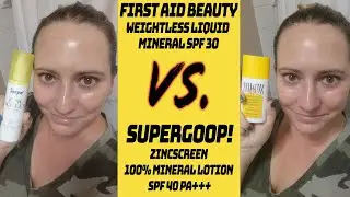 SUPERGOOP! Минеральный лосьон Zincscreen SPF 40 🆚 Невесомая жидкая минеральная косметика FIRST AID BEAUTY SPF 30