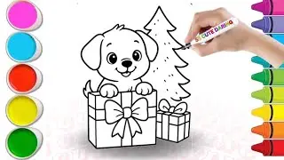 Cute Dog with Christmas Gift | Christmas Drawing #art #drawing #cutedrawing #easydrawing