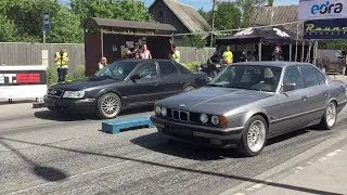 BMW 535i E34 3.4T HX40S vs Audi S4 C4 2.2TQ S362 SX-E 1/8 mile drag race