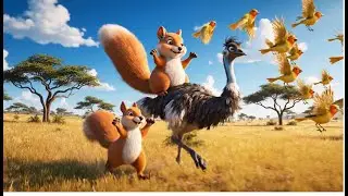 Squirrel Makes Friends with Ostriches 🐿️🦩 | Fun Bird Adventure | Kids Cartoon