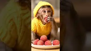 😂🐒 Baby Monkey&rsquo;s Lychee Love &ndash; Pure Joy & Laughter ❤️🍒 #viral #babymonkey #funny #shorts #trending