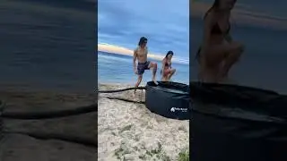 Portable wood fired hot tub at the beach