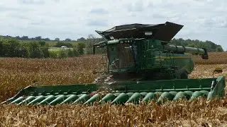 3x John Deere X9 1000 Harvesting Corn With CR16 16 Row Headers