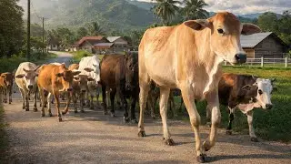 &ldquo;Peaceful Morning Walk of Happy Cows in a Beautiful Village