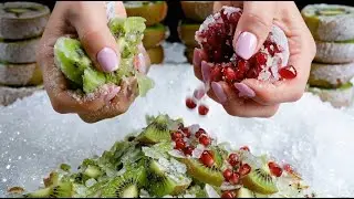 ASMR Frozen Fruit White Ice Challenge ❄️ Ultra Crunchy Sounds