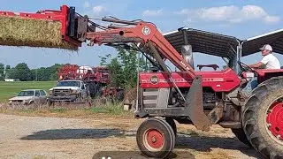 HAY -  5 OF 5  -  Massey  1100, with Accuma Grapple - loading in the side shed@PepperPatchAL