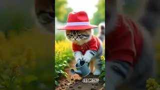 cute cat is gardening and watering his plants #trending #funny #shorts