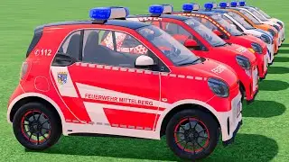 GO! POLICE CARS, AMBULANCE, FIRE TRUCK, COLORFUL CARS WITH TRUCK & TRAIN FARMING SIMULATOR 22! #69