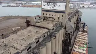 Illinois International Port: 2.7k Drone Footage of Abandoned Ship and Port