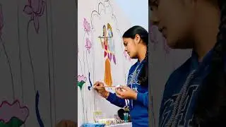Divine Love on my Wall💕 Wall Painting🎨 #radhakrishna #explorepage#trending#viralvideo #youtube #art 