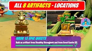 Raid an artifact from Stealthy Stronghold and from Coral Castle (2) | Fortnite Week 12 Epic Quests