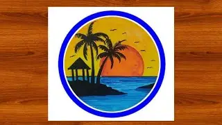 Sea Beach Scenery Drawing || Easy Sea Beach  Landscape Painting
