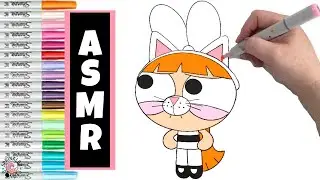 Speed Coloring ASMR Sounds The Powerpuff Girls Blossom Kitty Cat Coloring Book Page | NO Talking