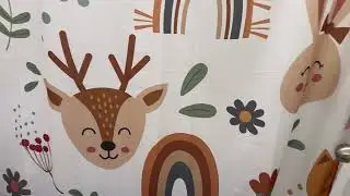 Riyidecor Kids Baby Woodland Boho Shower Curtain for Bathroom Accessories Cartoon Cute Funny Animals