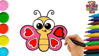 Как нарисовать милую разноцветную бабочку 🦋 | Простой мультяшный рисунок и раскраска для детей