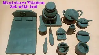 Diy how to make polymer miniature clay kitchen with bed,Cómo hacer un juego de cocina de polímero
