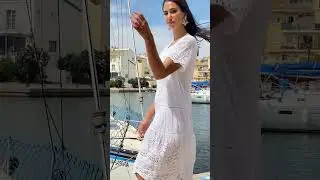 Ажурное платье средней длинны из шитья 100% натуральный хлопок 22F 520C коллекция Fresh Cotton 2022