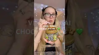 reviewing the VIRAL DUBAI CHOCOLATE PEANUT BUTTER by nerdy nuts 🥜💚 #dubaichocolate #asmr