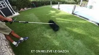 Mise en place de 270m&sup2; de gazon synth&eacute;tique 40mm vert olive et dense en tour de piscine &agrave; Valbonne