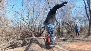 Trying out the new Inmotion V14 EUC at the Midwest City bike trails with some friends. 1/17/26