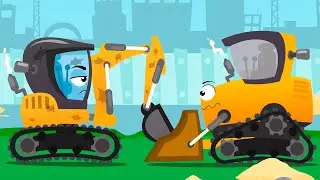 Yellow Bulldozer And Excavator Play At The Construction Site - Cars Stories Cartoons For Kids