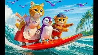 Mama Cat & Kitten&rsquo;s Brave Ocean Rescue  Saving Stranded Penguins in a Heart-Touching Surf Adventure