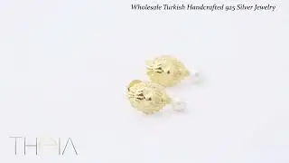 Lion Design Dainty Pearl Stud Earrings 925 Sterling Silver Hadncrafted Wholesale Turkish Jewelry