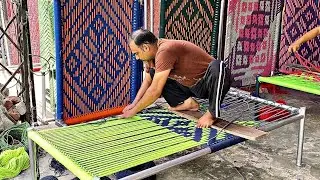 Amazing Technique Of Weaving a Cot | Nylon Rope Cot Weaving