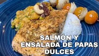 FILETE DE SALMON CON ENSALADAS DE PAPAS DULCES | SABORES AL HORNO
